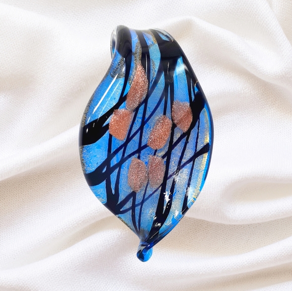 NEW Lampwork Turquoise Blue Copper and Gold Glass Pendant - Picture 2 of 6